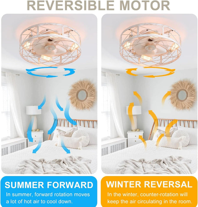 Remote Control Ceiling Fan and Light, White Flower Low Profile Ceiling Fan for Bedroom Living Room Kitchen-3-ErisView