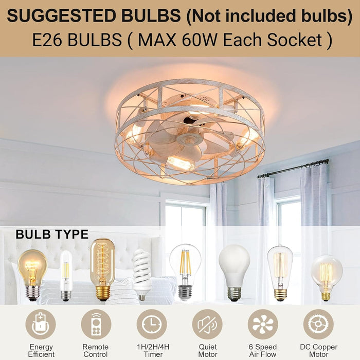 Remote Control Ceiling Fan and Light, White Flower Low Profile Ceiling Fan for Bedroom Living Room Kitchen-6-ErisView
