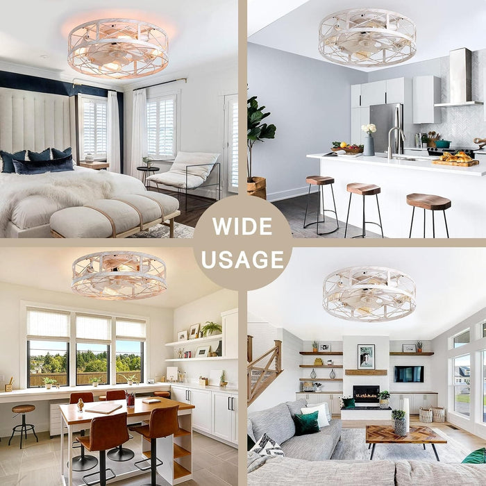 Remote Control Ceiling Fan and Light, White Flower Low Profile Ceiling Fan for Bedroom Living Room Kitchen-9-ErisView