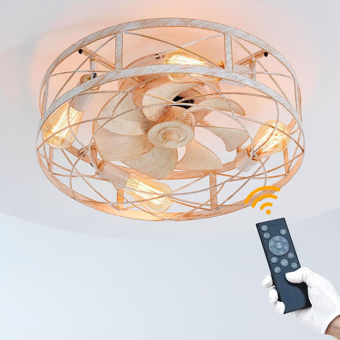 Remote Control Ceiling Fan and Light, White Flower Low Profile Ceiling Fan for Bedroom Living Room Kitchen-1-ErisView