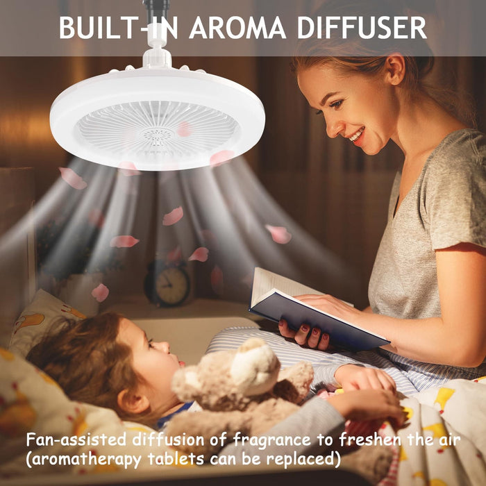 Remote Control Ceiling Fan with Light, Enclosed Ceiling Fan, White Low Profile Ceiling Light with Fan for Bedroom Living Room Ceiling -3-ErisView