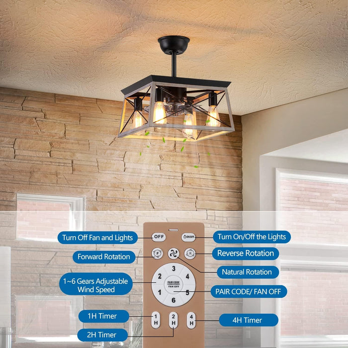 Remote Control Ceiling Fan with Light, Farmhouse Industrial Caged Ceiling Fan with Light for Kitchen Bedroom Living Room-2-ErisView