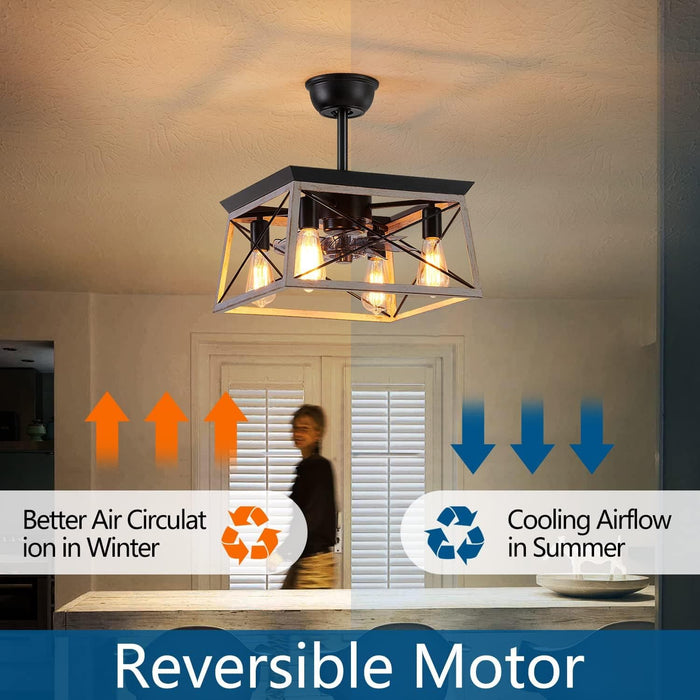 Remote Control Ceiling Fan with Light, Farmhouse Industrial Caged Ceiling Fan with Light for Kitchen Bedroom Living Room-3-ErisView