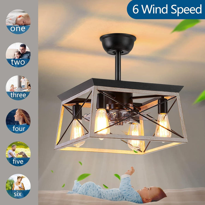 Remote Control Ceiling Fan with Light, Farmhouse Industrial Caged Ceiling Fan with Light for Kitchen Bedroom Living Room-4-ErisView