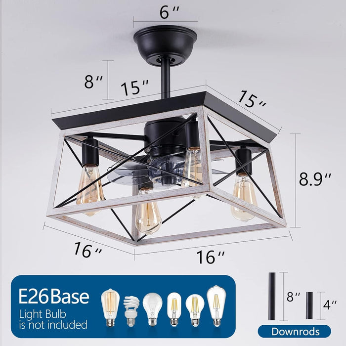 Remote Control Ceiling Fan with Light, Farmhouse Industrial Caged Ceiling Fan with Light for Kitchen Bedroom Living Room-5-ErisView