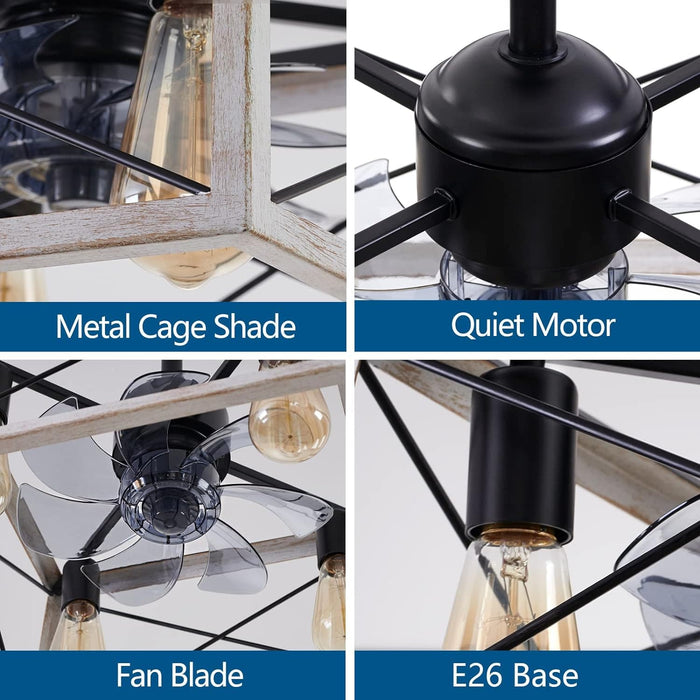 Remote Control Ceiling Fan with Light, Farmhouse Industrial Caged Ceiling Fan with Light for Kitchen Bedroom Living Room-6-ErisView