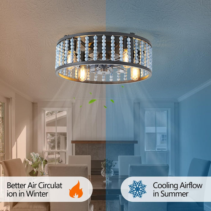Remote Control Ceiling Fan with Light, Farmhouse Wood Beaded Chandelier, Semi-Flush Mount Ceiling Fan for Bedroom Kitchen Nursery Room-2-ErisView