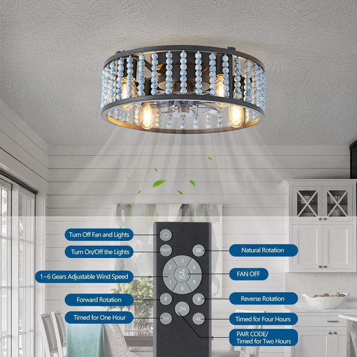 Remote Control Ceiling Fan with Light, Farmhouse Wood Beaded Chandelier, Semi-Flush Mount Ceiling Fan for Bedroom Kitchen Nursery Room-3-ErisView