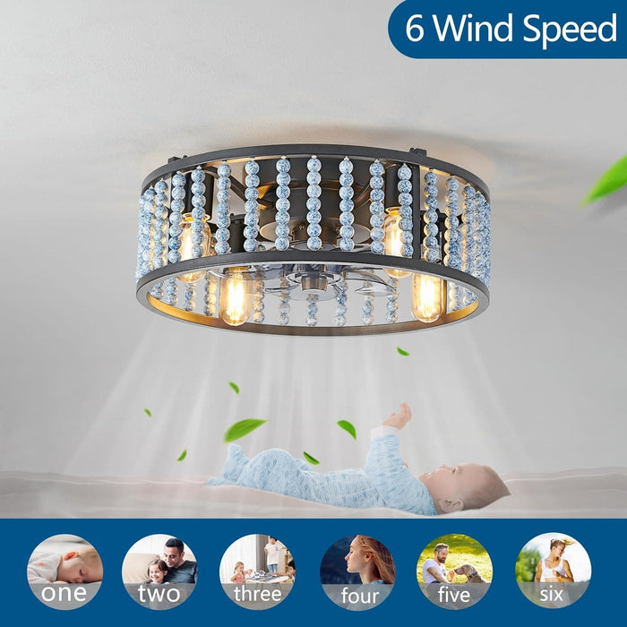 Remote Control Ceiling Fan with Light, Farmhouse Wood Beaded Chandelier, Semi-Flush Mount Ceiling Fan for Bedroom Kitchen Nursery Room-4-ErisView