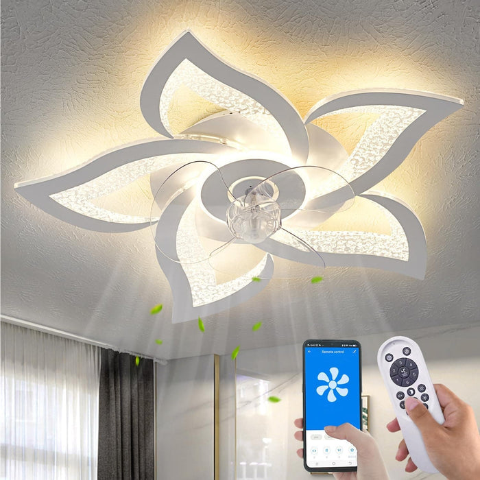 Remote Control Ceiling Fan with Light, White Ceiling Fan with Light, Fandelier Flush Mount for Kitchen Ceiling Fans Bedroom-1-ErisView
