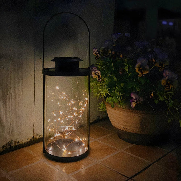 Retro Portable Solar Lanterns with 50 LED Lights, Durable Black Aluminum and Clear Glass for Outdoor Decor, Hang or Place Anywhere-ErisView-2