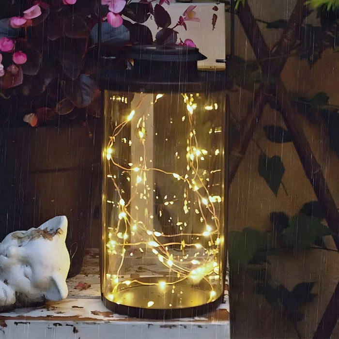 Retro Portable Solar Lanterns with 50 LED Lights, Durable Black Aluminum and Clear Glass for Outdoor Decor, Hang or Place Anywhere-ErisView-3