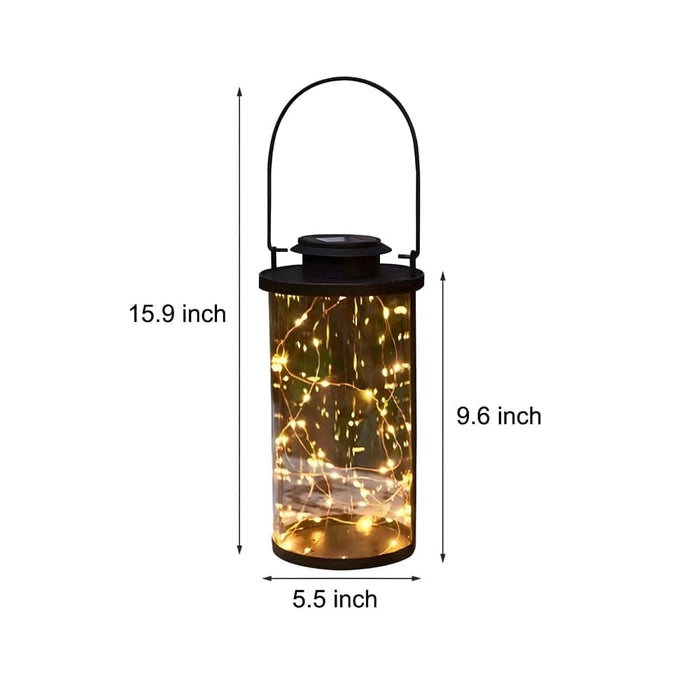 Retro Portable Solar Lanterns with 50 LED Lights, Durable Black Aluminum and Clear Glass for Outdoor Decor, Hang or Place Anywhere-ErisView-7