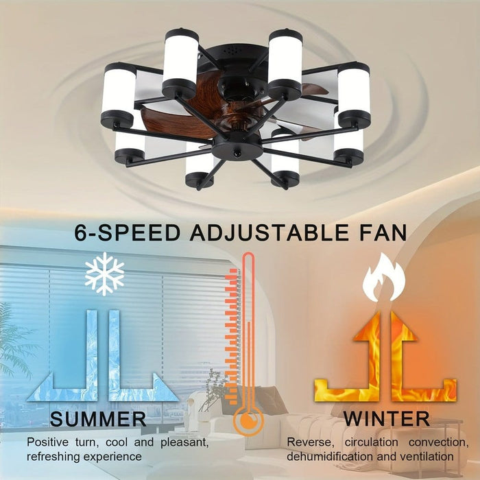 Reversible Low Profile Ceiling Fan with 8 LED Lights, Dimmable Ceiling Fan with Remote Control, Black and White LED Ceiling Fan Light-ErisView