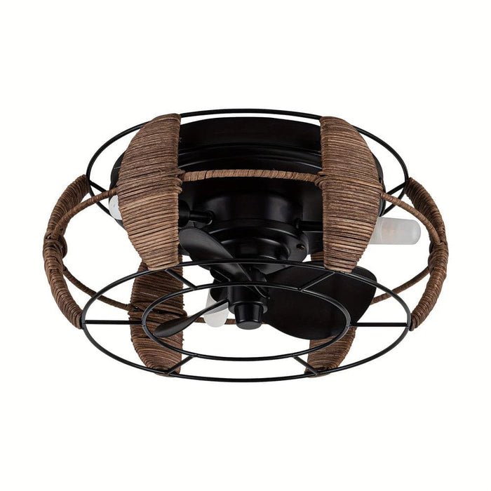 Round Flush Mount Ceiling Fan with Iron Cage, Farmhouse Ceiling Fan with Light Remote Control Reversible Blades-ErisView