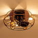 Round Flush Mount Ceiling Fan with Iron Cage, Farmhouse Ceiling Fan with Light Remote Control Reversible Blades-ErisView