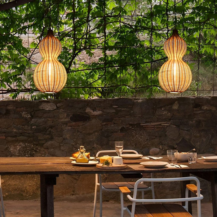 Rustic Gourd Shaped Outdoor Hanging Lights, Waterproof IP65 Rubber Rattan & Stainless Steel Chandelier for Garden, Courtyard, Villa Decor-ErisView-15
