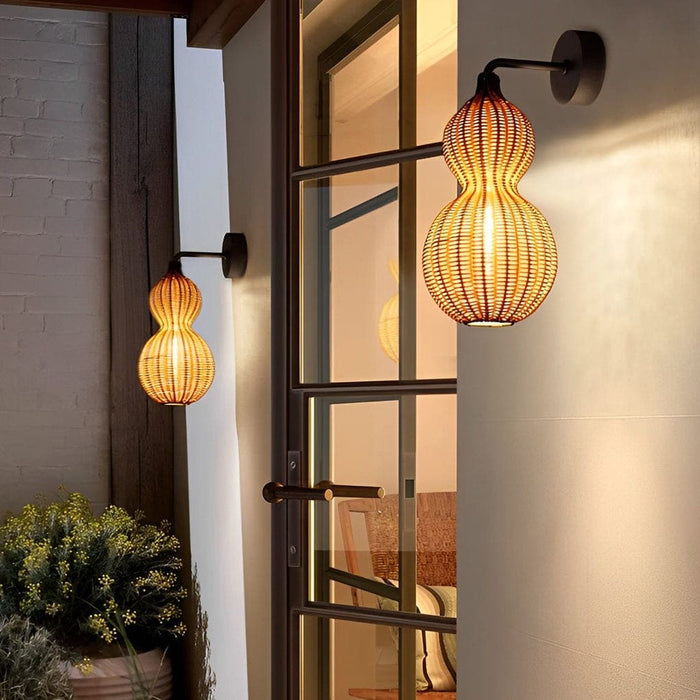 Rustic Gourd Shaped Outdoor Hanging Lights, Waterproof IP65 Rubber Rattan & Stainless Steel Chandelier for Garden, Courtyard, Villa Decor-ErisView-18