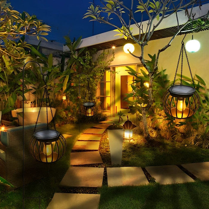 Rustic Hanging Solar Lanterns for Outdoor Decor, Iron & ABS Material, Auto-Charging, Perfect for Patio, Porch, Halloween, and Christmas-ErisView-3
