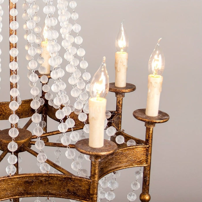 Rustic Gold Empire Crystal Chandelier, Wagon Wheel Crystal Chandelier with 8 Candle Shaped Lights-Crystal Details-ErisView