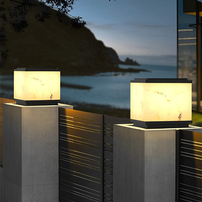 Rustproof Die-Cast Aluminum Solar Fence Post Lights with Marbled Lampshade for Garden, Gatepost, Courtyard, and Fence, Waterproof & Dustproof-ErisView-2