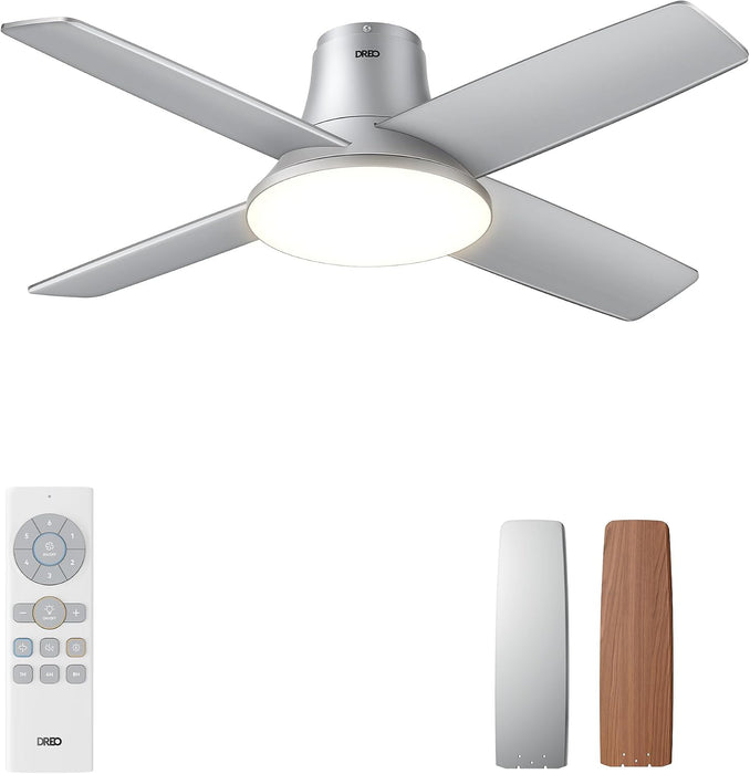 Indoor Silver Smart Ceiling Fan with Lights and Remote, Quiet Ceiling Fans with Lights, Dimmable LED Ceiling Fan with APP Alexa Control