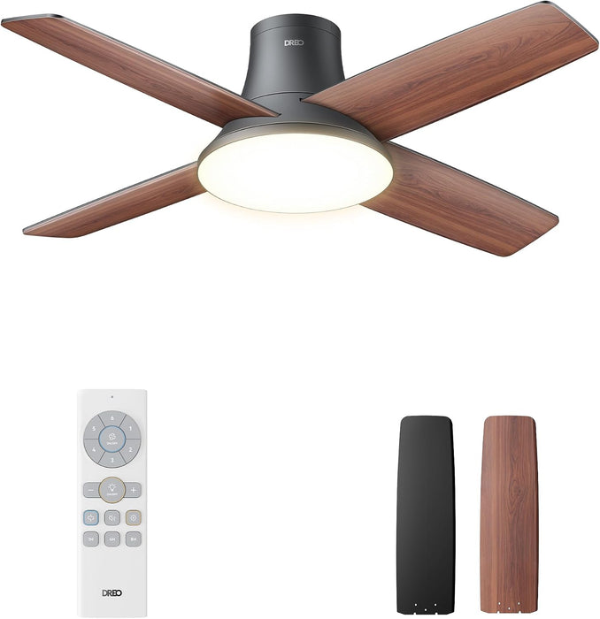 Indoor Silver Smart Ceiling Fan with Lights and Remote, Quiet Ceiling Fans with Lights, Dimmable LED Ceiling Fan with APP Alexa Control