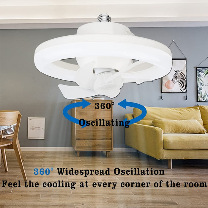 Semi-Flush Mount Ceiling Fan with Light and Remote Control, Small Bladeless Dimmable Ceiling Fan for Garage Laundry Kitchen Tool Room Bedroom-ErisView
