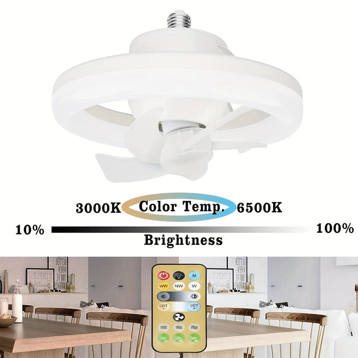 Semi-Flush Mount Ceiling Fan with Light and Remote Control, Small Bladeless Dimmable Ceiling Fan for Garage Laundry Kitchen Tool Room Bedroom-ErisView