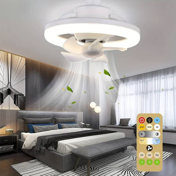 Semi-Flush Mount Ceiling Fan with Light and Remote Control, Small Bladeless Dimmable Ceiling Fan for Garage Laundry Kitchen Tool Room Bedroom-ErisView