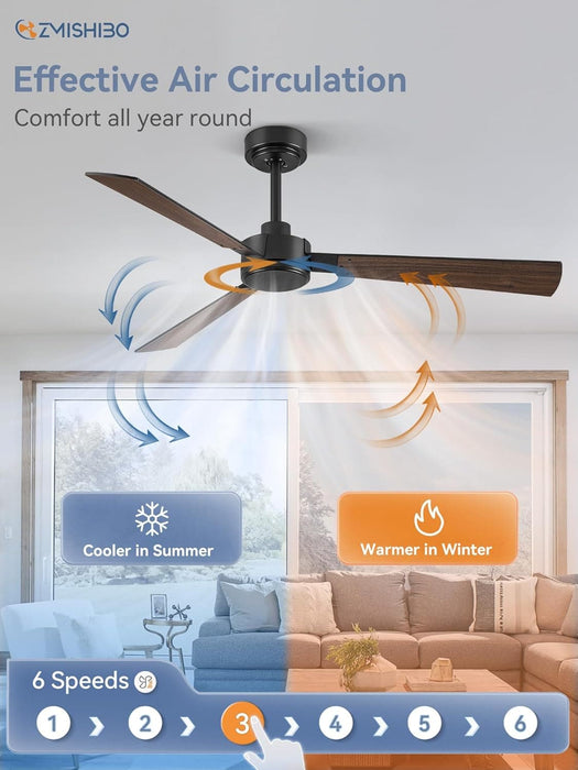 Set of 2 52 in. Ceiling Fan NO Light, Black Indoor Outdoor Ceiling Fan with Remote, 3 Blades Modern Ceiling Fan for Patio Living Room Bedroom-4-ErisView