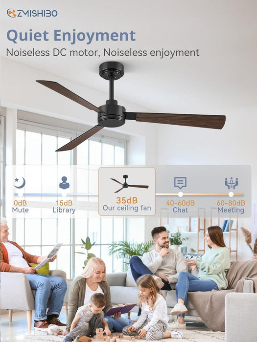 Set of 2 52 in. Ceiling Fan NO Light, Black Indoor Outdoor Ceiling Fan with Remote, 3 Blades Modern Ceiling Fan for Patio Living Room Bedroom-5-ErisView