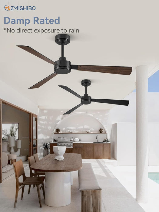 Set of 2 52 in. Ceiling Fan NO Light, Black Indoor Outdoor Ceiling Fan with Remote, 3 Blades Modern Ceiling Fan for Patio Living Room Bedroom-7-ErisView
