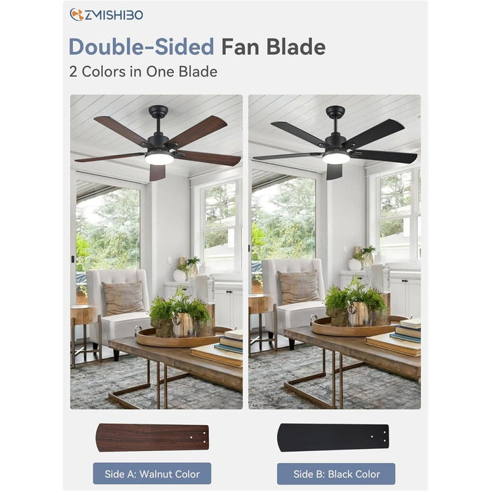 Set of 2 52 in. Ceiling Fans with Light and Remote Control, Farmhouse Walnut Quiet Ceiling Fans for Bedroom Kitchen Living Room-3-ErisView