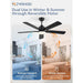 Set of 2 52 in. Ceiling Fans with Light and Remote Control, Farmhouse Walnut Quiet Ceiling Fans for Bedroom Kitchen Living Room-6-ErisView