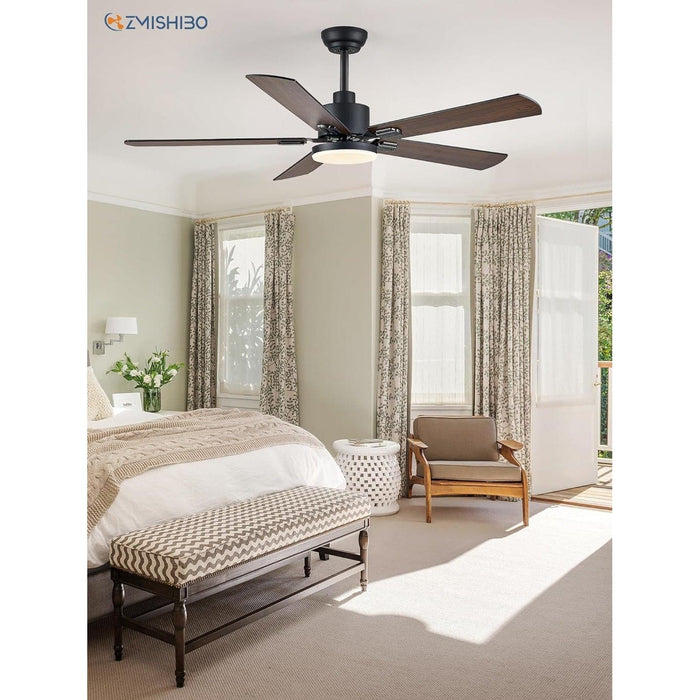 Set of 2 52 in. Ceiling Fans with Light and Remote Control, Farmhouse Walnut Quiet Ceiling Fans for Bedroom Kitchen Living Room-7-ErisView