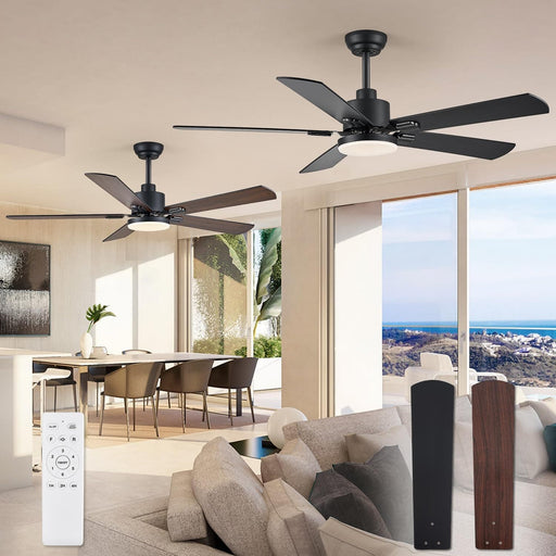 Set of 2 52 in. Ceiling Fans with Light and Remote Control, Farmhouse Walnut Quiet Ceiling Fans for Bedroom Kitchen Living Room-1-ErisView