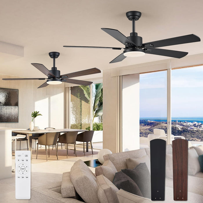 Set of 2 52 in. Ceiling Fans with Light and Remote Control, Farmhouse Walnut Quiet Ceiling Fans for Bedroom Kitchen Living Room-1-ErisView