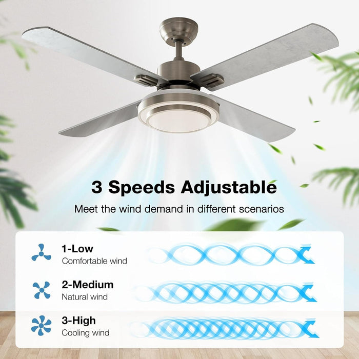 Set of 2 52 in. Indoor Remote Control Fan, Brushed Nickel Ceiling Fan with Light for Bedroom Living Room Office Basement Kitchen Dining Room-2-ErisView
