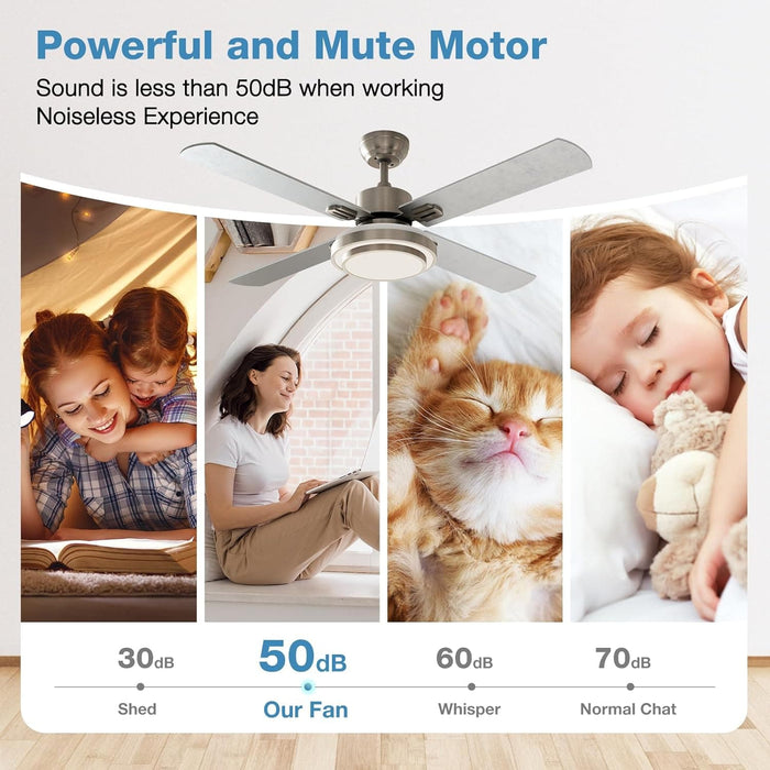 Set of 2 52 in. Indoor Remote Control Fan, Brushed Nickel Ceiling Fan with Light for Bedroom Living Room Office Basement Kitchen Dining Room-5-ErisView