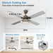 Set of 2 52 in. Indoor Remote Control Fan, Brushed Nickel Ceiling Fan with Light for Bedroom Living Room Office Basement Kitchen Dining Room-6-ErisView
