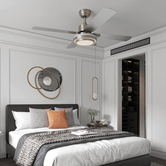 Set of 2 52 in. Indoor Remote Control Fan, Brushed Nickel Ceiling Fan with Light for Bedroom Living Room Office Basement Kitchen Dining Room-8-ErisView