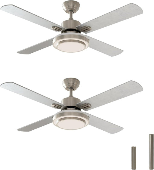 Set of 2 52 in. Indoor Remote Control Fan, Brushed Nickel Ceiling Fan with Light for Bedroom Living Room Office Basement Kitchen Dining Room-1-ErisView