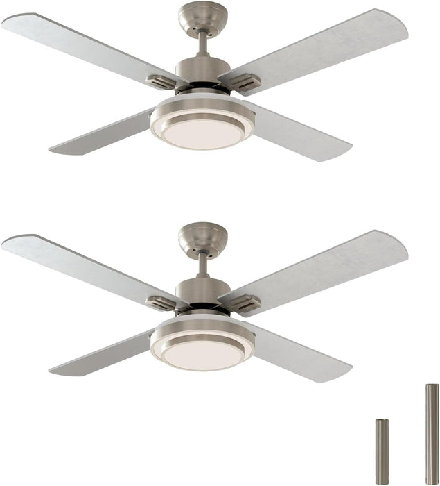 Set of 2 52 in. Indoor Remote Control Fan, Brushed Nickel Ceiling Fan with Light for Bedroom Living Room Office Basement Kitchen Dining Room-1-ErisView