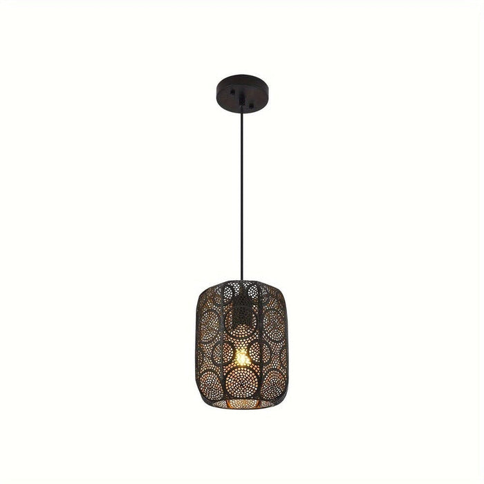 Set of 2 Black Hollow Lantern Pendant Light, Vintage Farmhouse Retro Pendant Lighting for Kitchen Island Dining Room Bedroom Hallway-ErisView