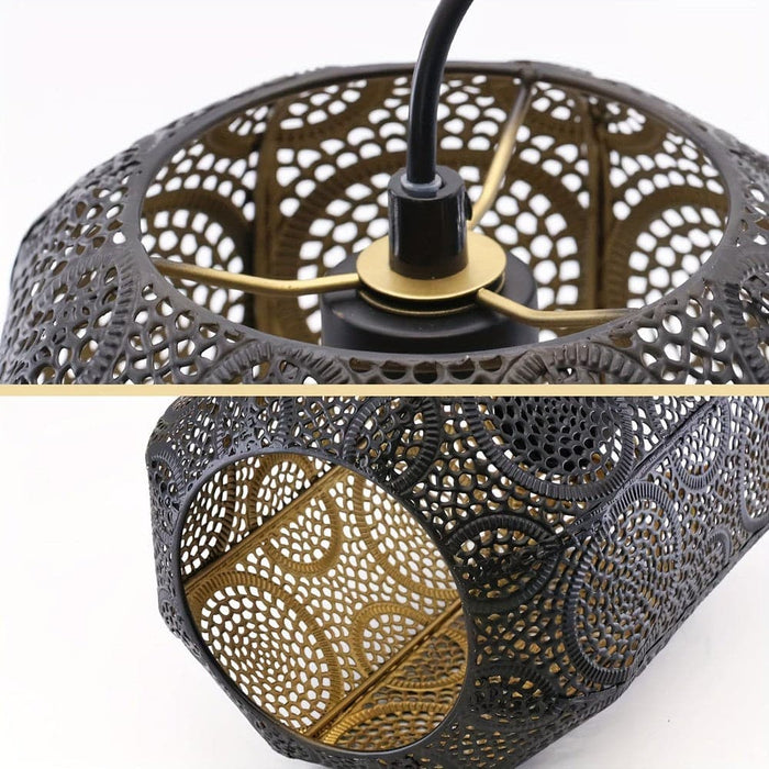 Set of 2 Black Hollow Lantern Pendant Light, Vintage Farmhouse Retro Pendant Lighting for Kitchen Island Dining Room Bedroom Hallway-ErisView
