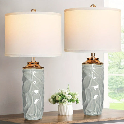 Set of 2 LED Table Lamp for Bedroom Living Room, Modern Coastal Ceramic Bedside Lamp for NightStand End Table Home Decor with 3-Color Temperature-ErisView