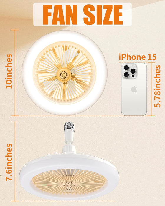 Set of 2 Light Socket Fan with Light and Remote, Dimmable LED Light for Bedroom Kitchen Living Room Dining Room-3-ErisView