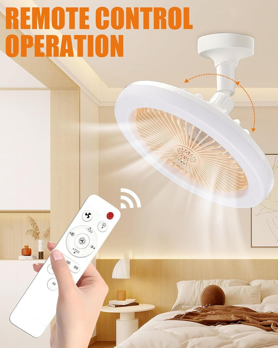 Set of 2 Light Socket Fan with Light and Remote, Dimmable LED Light for Bedroom Kitchen Living Room Dining Room-6-ErisView