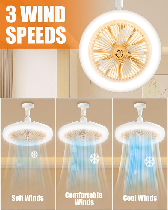Set of 2 Light Socket Fan with Light and Remote, Dimmable LED Light for Bedroom Kitchen Living Room Dining Room-7-ErisView